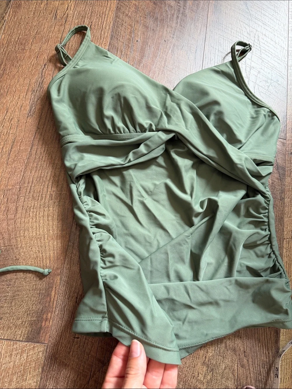 Olive Ruched Tankini Set - Two Piece Swimwear
